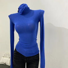 Load image into Gallery viewer, Sheer Stack-Neck Long-Sleeve Top