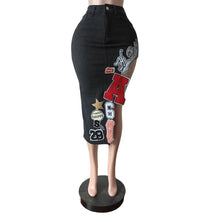 Load image into Gallery viewer, Letter Embroidery Asymmetrical Denim Skirt