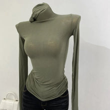 Load image into Gallery viewer, Sheer Stack-Neck Long-Sleeve Top