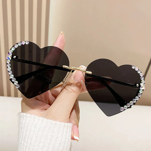 Metal Rimless Peach Heart Sunglasses