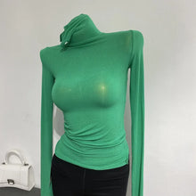 Load image into Gallery viewer, Sheer Stack-Neck Long-Sleeve Top