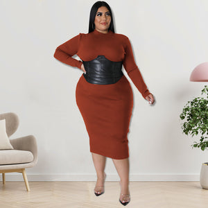 Plus Size Zipper Hit Leather One Step Dress