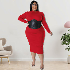 Plus Size Zipper Hit Leather One Step Dress