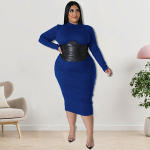 Plus Size Zipper Hit Leather One Step Dress