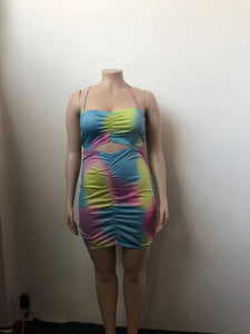 Plus Size Cutout Printed Pleated Sheath Dress