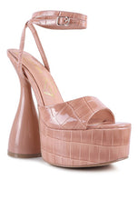 Load image into Gallery viewer, DROP DEAD PATENT CROC ULTRA HIGH PLATFORM SANDALS