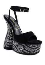Load image into Gallery viewer, BACKSTAGE ULTRA HIGH PLATFORM DIAMANTE SANDALS