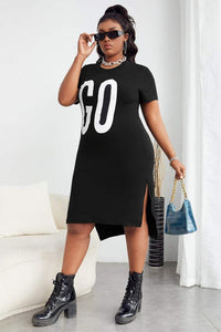 Plus Size Letter Graphic Split Long T Dress