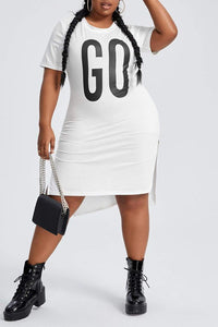 Plus Size Letter Graphic Split Long T Dress