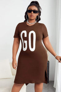 Plus Size Letter Graphic Split Long T Dress