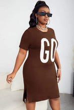 Load image into Gallery viewer, Plus Size Letter Graphic Split Long T Dress