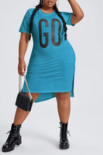 Load image into Gallery viewer, Plus Size Letter Graphic Split Long T Dress