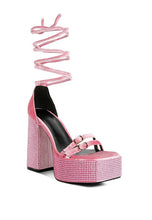 Load image into Gallery viewer, FIRECROWN High Platform Diamante Lace Up Sandals