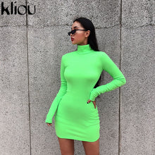 Load image into Gallery viewer, Women elastic skinny dress solid Fluorescence color turtleneck full sleeve thumb holes ladies casual dresses - My Girlfriend&#39;s Closet STL Boutique 