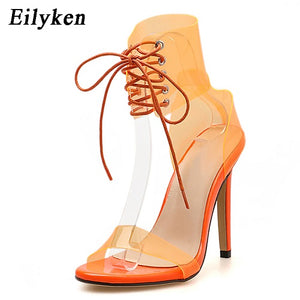 PVC Jelly Lace-Up Sandals Open Toed High Heels