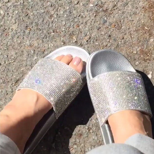 Rhinestone Women Slippers Flip Flops Summer Women Crystal Diamond Bling Beach Slides Sandals Casual Shoes Slip On Slipper - My Girlfriend's Closet STL Boutique 