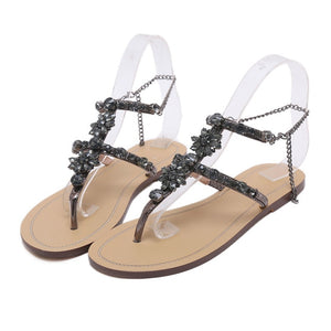 Rhinestones Chains Thong Gladiator Flat Sandals. - My Girlfriend's Closet STL Boutique 