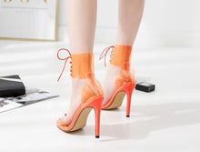 Load image into Gallery viewer, PVC Jelly Lace-Up Sandals Open Toed High Heels