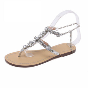 Rhinestones Chains Thong Gladiator Flat Sandals. - My Girlfriend's Closet STL Boutique 