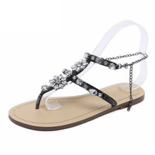 Load image into Gallery viewer, Rhinestones Chains Thong Gladiator Flat Sandals. - My Girlfriend&#39;s Closet STL Boutique 