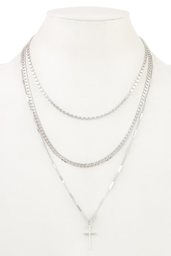 Mix chain layered cross pendant necklace - My Girlfriend's Closet STL Boutique 