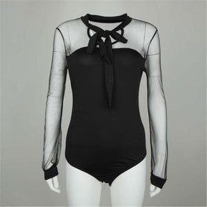 Summer  Patchwork Long Sleeve Bodysuit Transparent Tops - My Girlfriend's Closet STL Boutique 