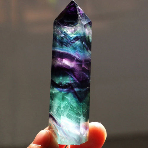 Natural Fluorite Crystal Colorful Striped Fluorite3-5CM Quartz Crystal Stone Point Healing Hexagonal Wand Treatment Stone - My Girlfriend's Closet STL Boutique 