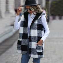 Load image into Gallery viewer, Hooded Sleeveless Plaid Plush Baggy Coat