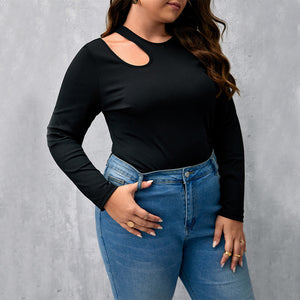 Plus Size Black Thread Knitted Top