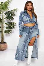 Load image into Gallery viewer, Embroidered Washed Denim Skirt Set