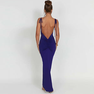 Sexy Backless Pleated Slim Sling Dress