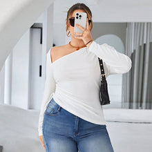 Load image into Gallery viewer, Plus Size Irregular Asymmetric Pleated T shirt