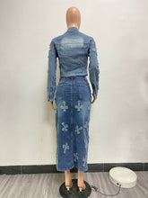 Load image into Gallery viewer, Embroidered Washed Denim Skirt Set