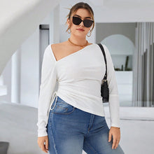 Load image into Gallery viewer, Plus Size Irregular Asymmetric Pleated T shirt