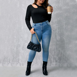 Plus Size Black Thread Knitted Top