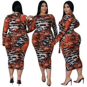 Plus Size Printed Leopard Print Tied Dress