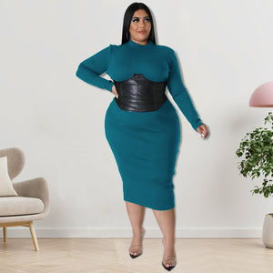 Plus Size Zipper Hit Leather One Step Dress