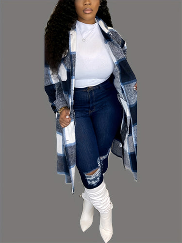 Plus Size Women Autumn Winter Collared Button Pocket Long Sleeve Thickened Coat