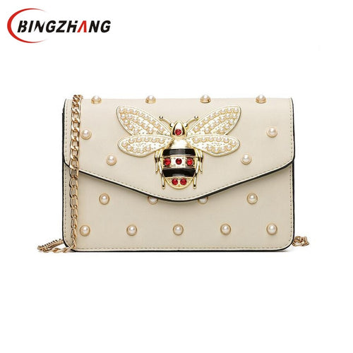 Women Brand Desinger Rhinestones Bee PU Leather Shoulder Bag Small Crossbody Bag with Chain For Girls Ladies Bag Bolso L4-3028 - My Girlfriend's Closet STL Boutique 