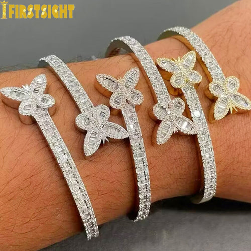 Iced Out Bling Opened Butterfly Charm Bracelet