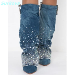 Diamond Jean Knee-high Pointed Boots