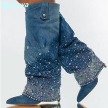 Load image into Gallery viewer, Diamond Jean Knee-high Pointed Boots