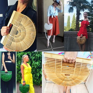 Women Handbag Female Big Travel Vacation Totes Bamboo Handbag For Ladies Handmade Woven Straw Beach Bag Summer Women's Purse - My Girlfriend's Closet STL Boutique 