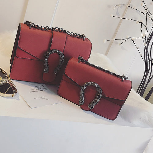 Women Messenger Chains Bag flap matte PU Leather Serpentine Crossbody Shoulder hand Bag Fashion design snake embossed clutch - My Girlfriend's Closet STL Boutique 