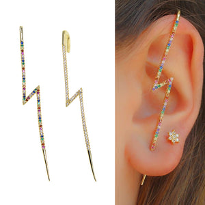 1 PIECE white/rainbow lightning bolt long clip cuff earring