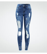 Load image into Gallery viewer, Ripped Jeans With Beads Women`s Plus Size Stretchy Torn Denim