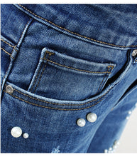 Load image into Gallery viewer, Ripped Jeans With Beads Women`s Plus Size Stretchy Torn Denim