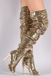 Bling Glitter Long Peep Toe boots