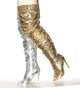 Bling Glitter Long Peep Toe boots