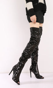 Bling Glitter Long Peep Toe boots